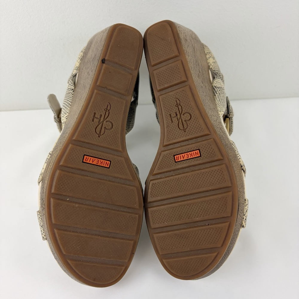 Cole Haan Snake Print Wedge Sandals Beige Leather Buckle Strap Comfort Chic Sz 6 - Picture 10 of 10